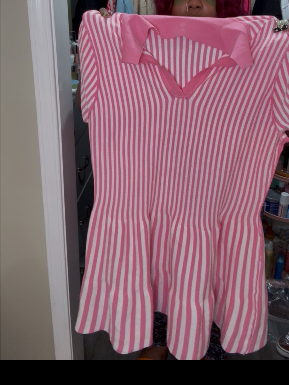 Girls' Pink & White Striped Knit Polo Dress